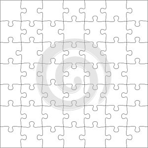 Puzzles grid template. Jigsaw puzzle pieces, thinking game and jigsaws detail frame design vector.