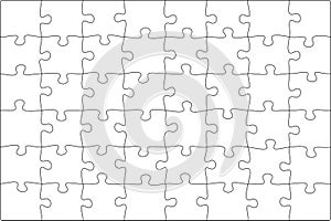 Puzzles grid template. Jigsaw puzzle pieces, thinking game and jigsaws detail frame design vector.