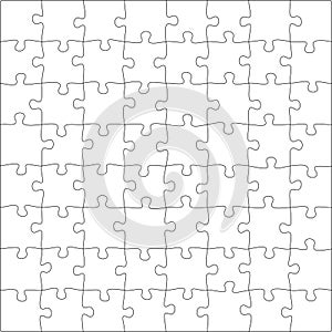 Puzzles grid template. Jigsaw puzzle pieces, thinking game and jigsaws detail frame design vector.