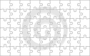 Puzzles grid template. Jigsaw puzzle pieces, thinking game and jigsaws detail frame design vector.