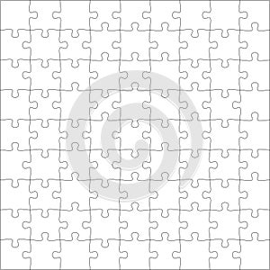 Puzzles grid template. Jigsaw puzzle pieces, thinking game and jigsaws detail frame design vector.