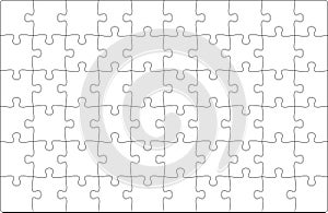 Puzzles grid template. Jigsaw puzzle pieces, thinking game and jigsaws detail frame design vector.