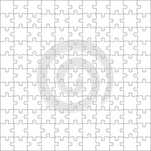 Puzzles grid template. Jigsaw puzzle pieces, thinking game and jigsaws detail frame design vector.