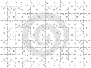 Puzzles grid template. Jigsaw puzzle pieces, thinking game and jigsaws detail frame design vector.