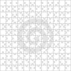 Puzzles grid template. Jigsaw puzzle pieces, thinking game and jigsaws detail frame design vector.