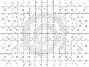 Puzzles grid template. Jigsaw puzzle pieces, thinking game and jigsaws detail frame design vector.
