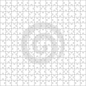Puzzles grid template. Jigsaw puzzle pieces, thinking game and jigsaws detail frame design vector.