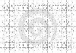 Puzzles grid template. Jigsaw puzzle pieces, thinking game and jigsaws detail frame design vector.