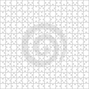 Puzzles grid template. Jigsaw puzzle pieces, thinking game and jigsaws detail frame design vector.