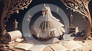 Puzzling Tales A Book Themed Paper Art for National Book Lovers Day.AI Generated