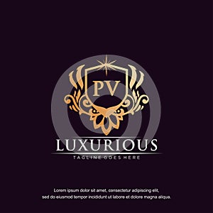 PV initial letter luxury ornament gold monogram logo template vector art