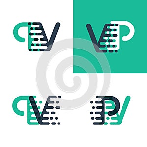 PV letters logo with accent speed in green and dark blue