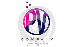 PV P V Circle Letter Logo Design with Purple Dots Bubbles photo