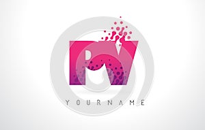 PV P V Letter Logo with Pink Purple Color and Particles Dots Design.