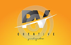 PV P V Letter Modern Logo Design with Yellow Background and Swoosh.