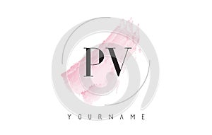 PV P V Watercolor Letter Logo Design with Circular Brush Pattern