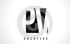PV P V White Letter Logo Design with Black Square.