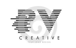 PV P V Zebra Letter Logo Design with Black and White Stripes