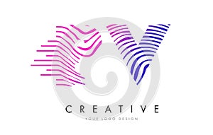 PV P V Zebra Lines Letter Logo Design with Magenta Colors