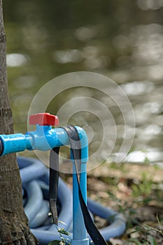 PVC ball valve mount to water pipe line on natural light