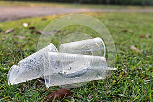 PVC cups litter on public park pose danger to environment