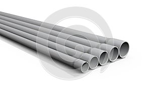 PVC electrical conduit, different sizes. 3D rendering isolated on white background.