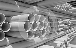 PVC pipe stacked in warehouse