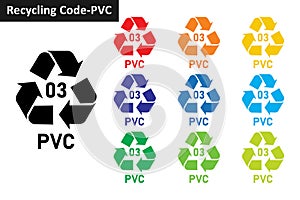 PVC plastic recycling code icon set. Mobius Strip plastic recycling symbols 03 PVC.