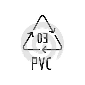 PVC 03 recycling code symbol line icon. Plastic recycling vector polyvinyl chloride sign. Line design. Editable stroke photo