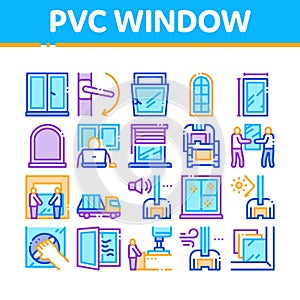 Pvc Window Frames Collection Icons Set Vector