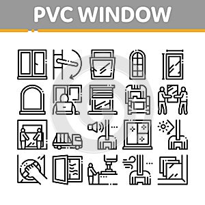 Pvc Window Frames Collection Icons Set Vector