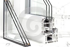 Pvc windows design cross section triple glazing