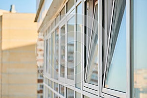 PVC windows on facade of skyscraper