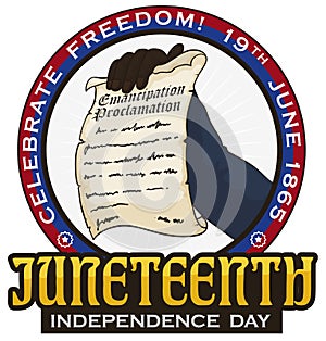 Commemorative Button with Emancipation Proclamation for Juneteenth Celebration, Vector Illustration