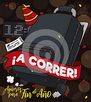 Festive Omen and Party with Suitcase during New Year Celebration, Vector Illustration photo
