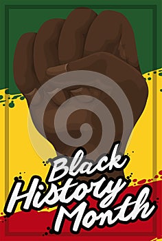 Fist, Brushstrokes and Frame ready for Black History Month Celebration, Vector Illustration