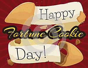 Fortune Cookie with Omen in Paper ready to Celebrate its Day, Vector Illustration photo
