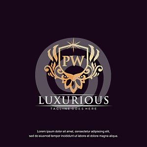 PW initial letter luxury ornament gold monogram logo template vector art