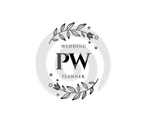 PW Initials letter Wedding monogram logos collection, hand drawn modern minimalistic and floral templates for Invitation cards,