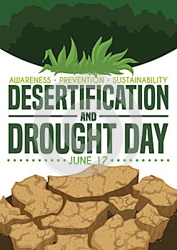 Green versus Arid Area Commemorating Desertification and Drought Day, Vector Illustration