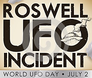 Scroll Commemorating the Crash of Roswell Incident in World UFO Day, Vector Illustration photo