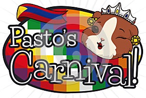 Colorful Sign with Female Guinea Pig as Pasto`s Carnival Queen, Vector Illustration photo