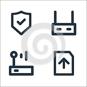 px network and communication line icons. linear set. quality vector line set such as file upload, router, router
