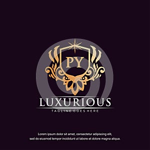 PY initial letter luxury ornament gold monogram logo template vector art