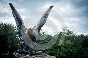 PYATIGORSK , RUSSIA - JULY 07, 2017: Sculpture of an eagle on the Hot mountain in Pyatigorsk,