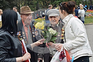 PYATIGORSK, RUSSIA - MAY 09, 2017: Congratulations on the Victory Day celebration of veterans War veterans