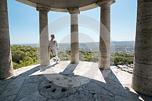 Pyatigorsk  Stavropol Territory  country Russia 01 05 2018 A Handsome guy posing in Pyatigorsk near the sights of the Eolian Harp