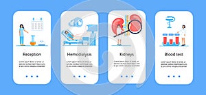 Pyelonephritis, concept of cystitis are shown. Urolithiasis, nephropathy app templates, renal failure, hemodialysis are shown for photo