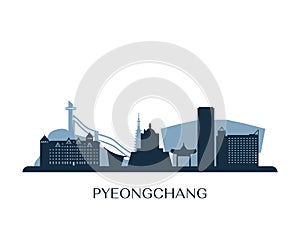 Pyeongchang skyline, monochrome silhouette.