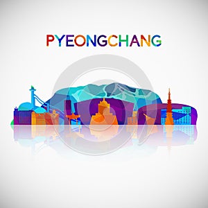 Pyeongchang skyline silhouette in colorful geometric style.